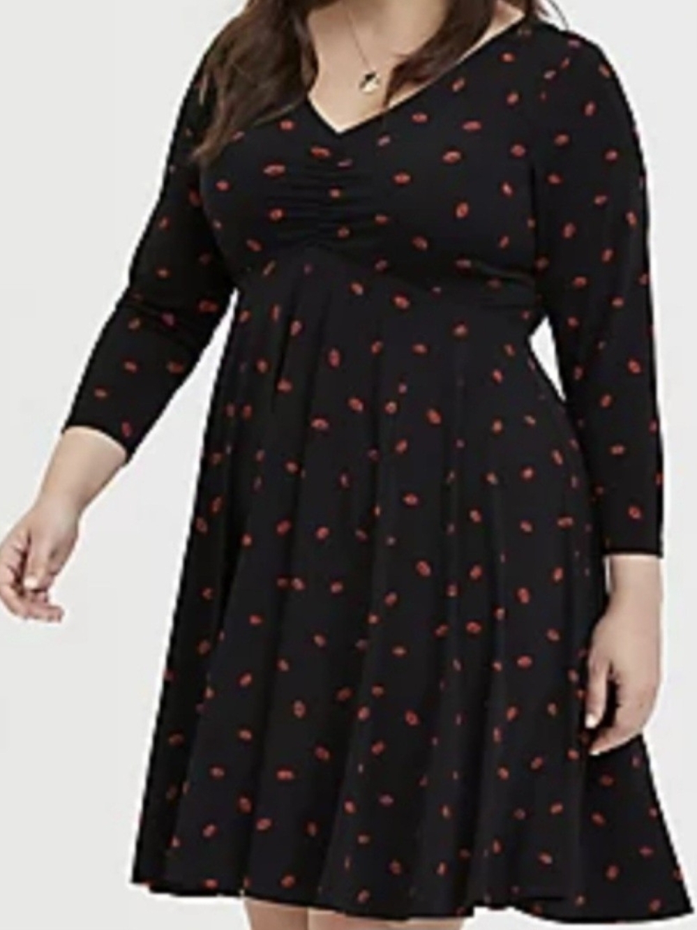 torrid Black Dress with Red Lips Print - V-Neck 2x